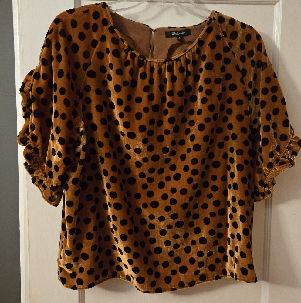 Madewell Women’s Velvet Memento Ruffle Sleeve Top in Leopard Dot Size Large
